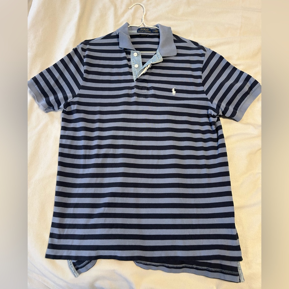 Ralph Lauren Navy and Light Blue Striped Polo Shirt
